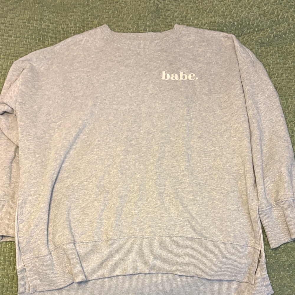 Aerie Gray Sweater with 'Babe' Text